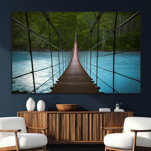 Suspension Bridge Over River Canvas Art | 3-Panel Nature