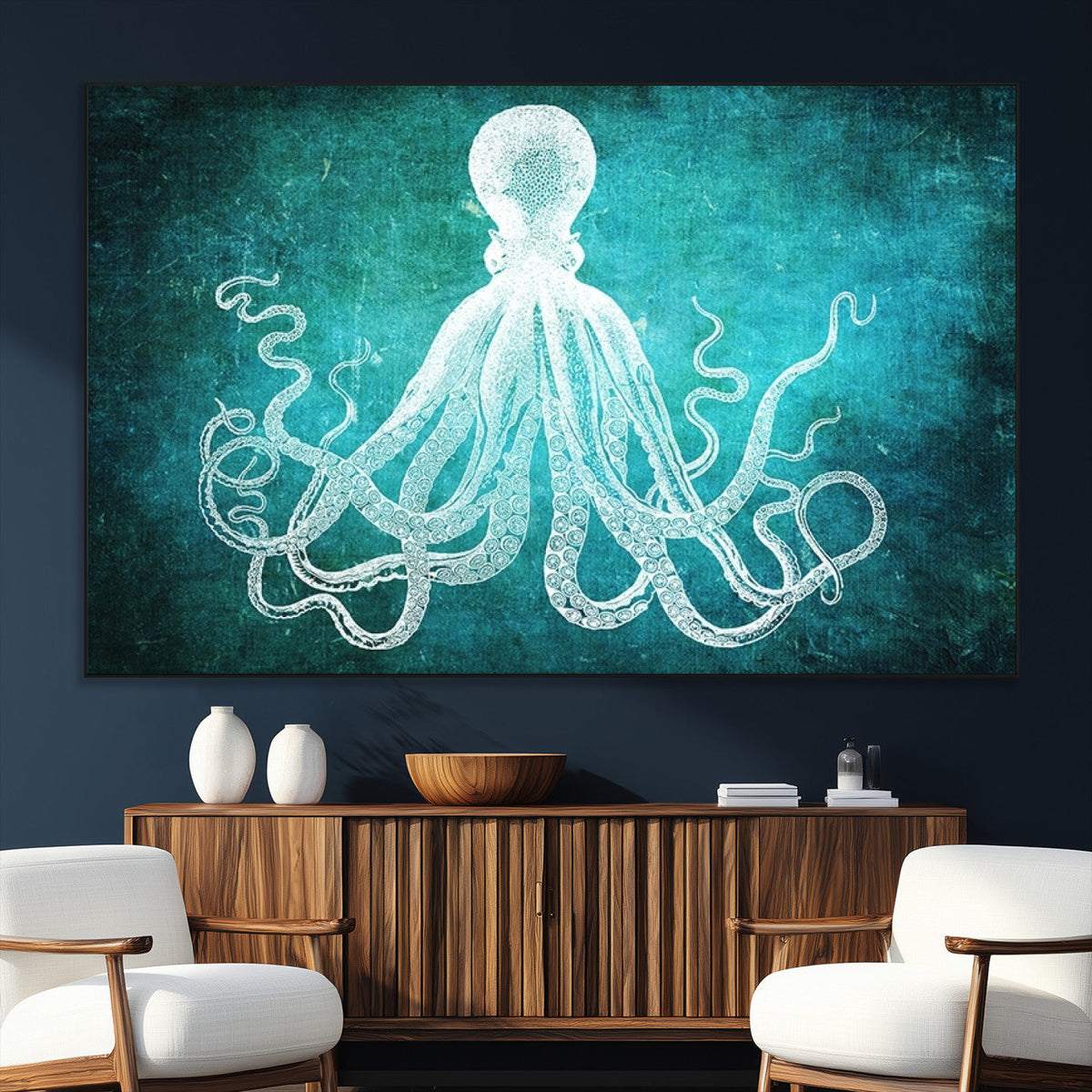 Green Octopus Abstract Wall Art Canvas Print