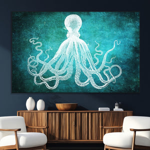 Green Octopus Abstract Wall Art Canvas Print