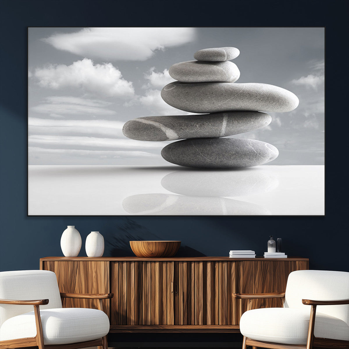 Still Life Black and White Zen Stones Wall Art Canvas,