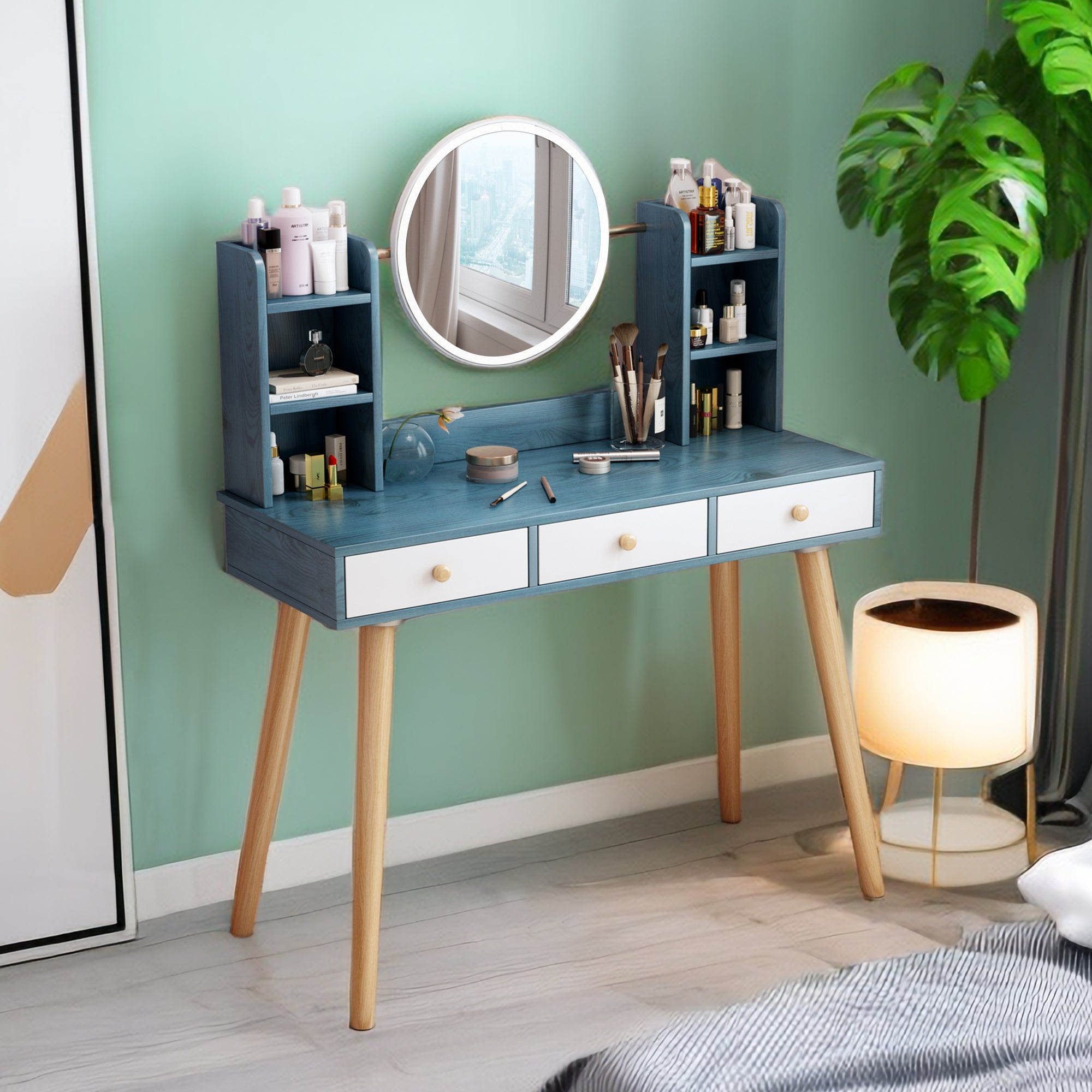 Blue-Vanity-Desk-with-Mirror-and-Lights-,3-Color-Lighting-Brightness-Adjustable,-3-Drawers-VANITY