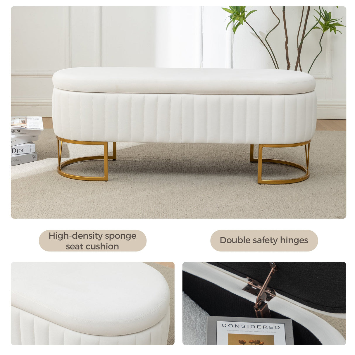 Storage Bench Bedroom Bench with Golden Metal Legs
