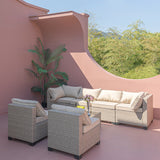 7-piece patio furniture set, all-weather boho outdoor conversation set sectional sofa with water resistant fabric