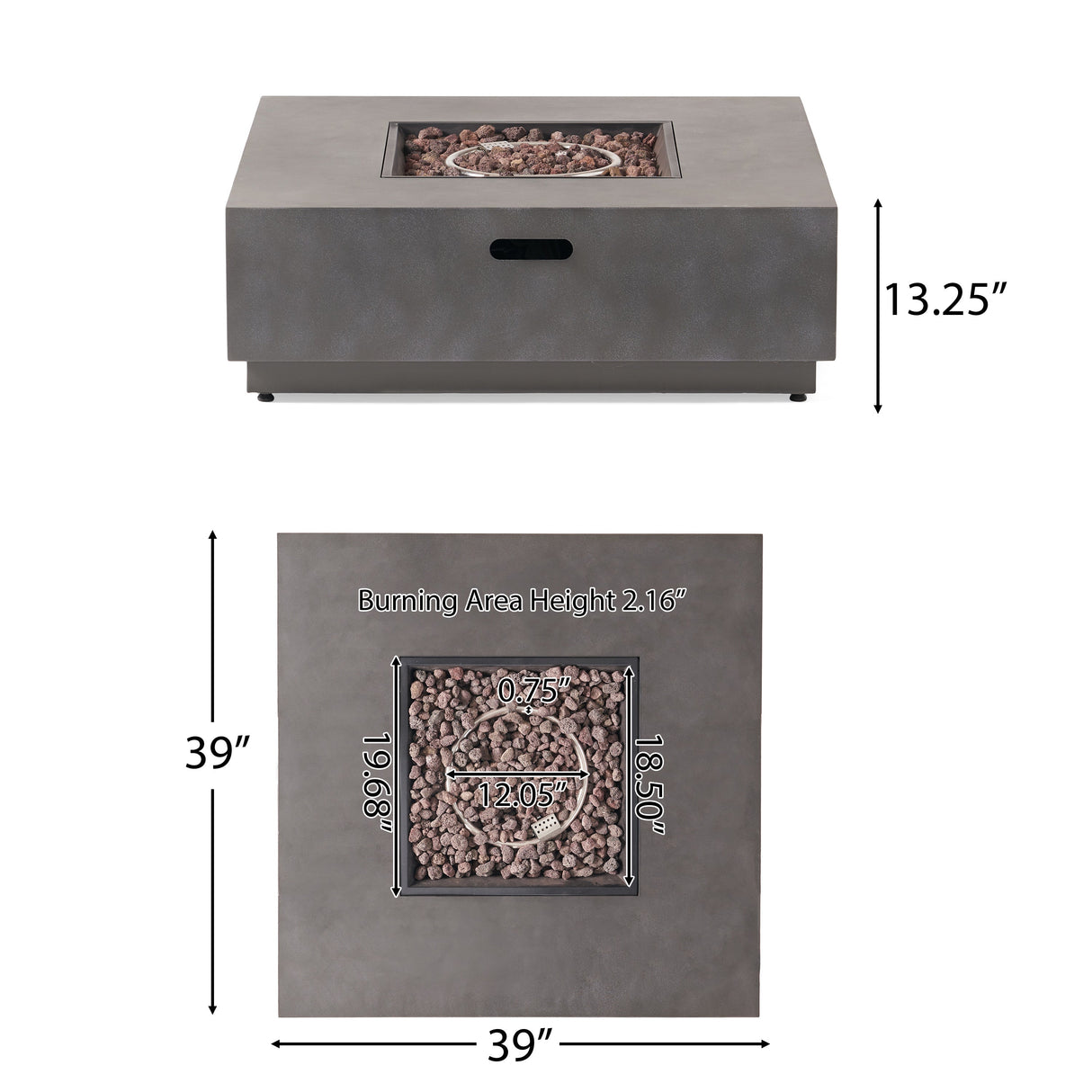 Modern Square Iron Fire Pit 50,000 BTU Stone Gray 39-Inch