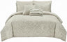 Botanical 5-Piece Comforter Set - Pintuck Bedding with Abstract Wave Design