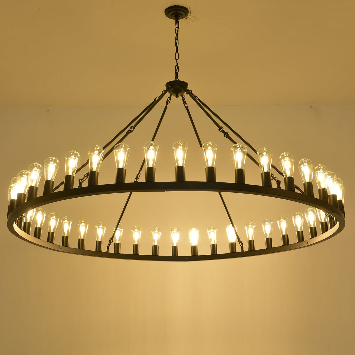 64 Inch Matte Black Wagon Wheel Chandelier With 30 Lights