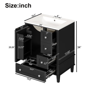 Bathroom Vanity with Integrated Basin and Soft Close Drawers - Multiple Colors