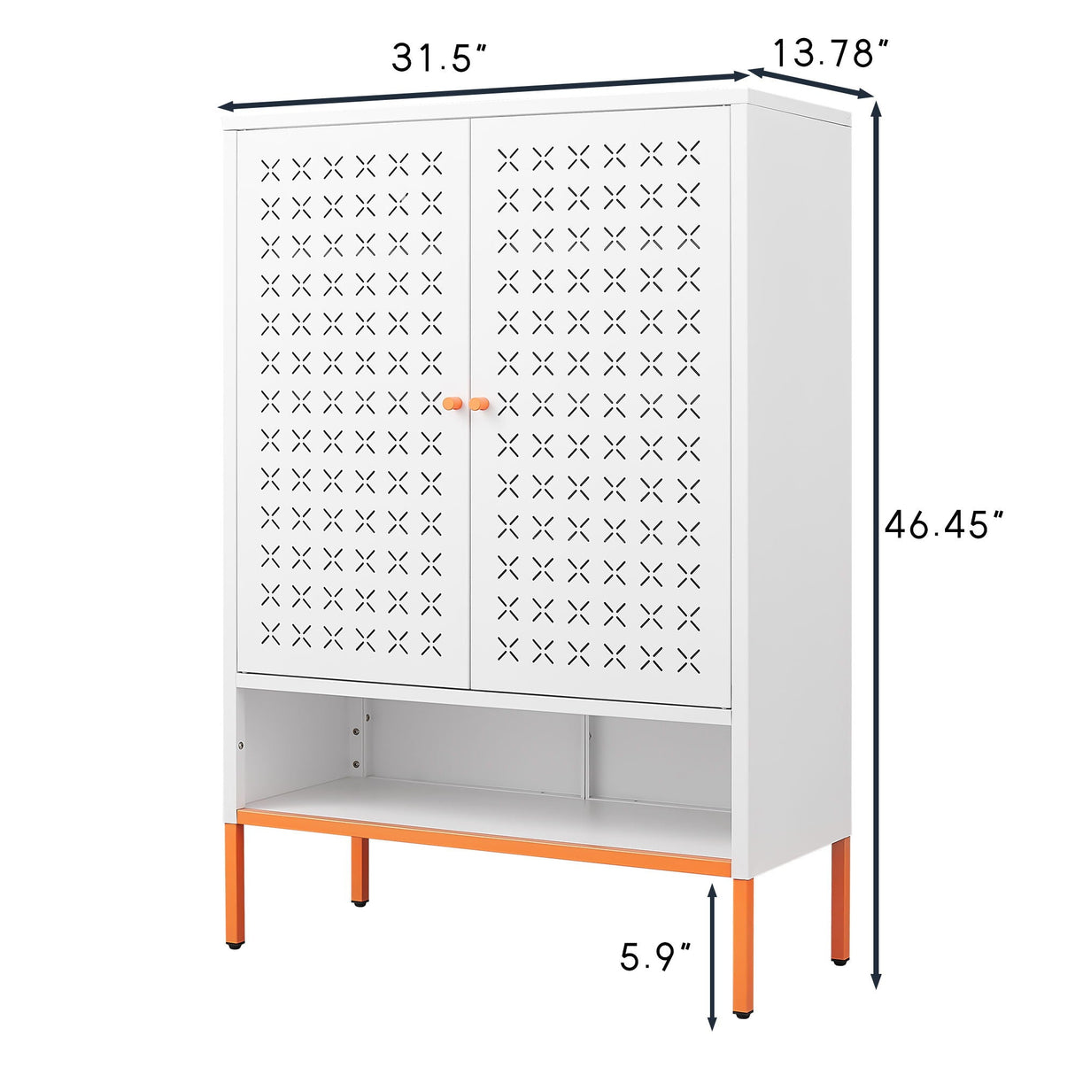 Grid Double Door Shoe Cabinet With Adjustable Compartments And Moisture-Proof Design In Metal