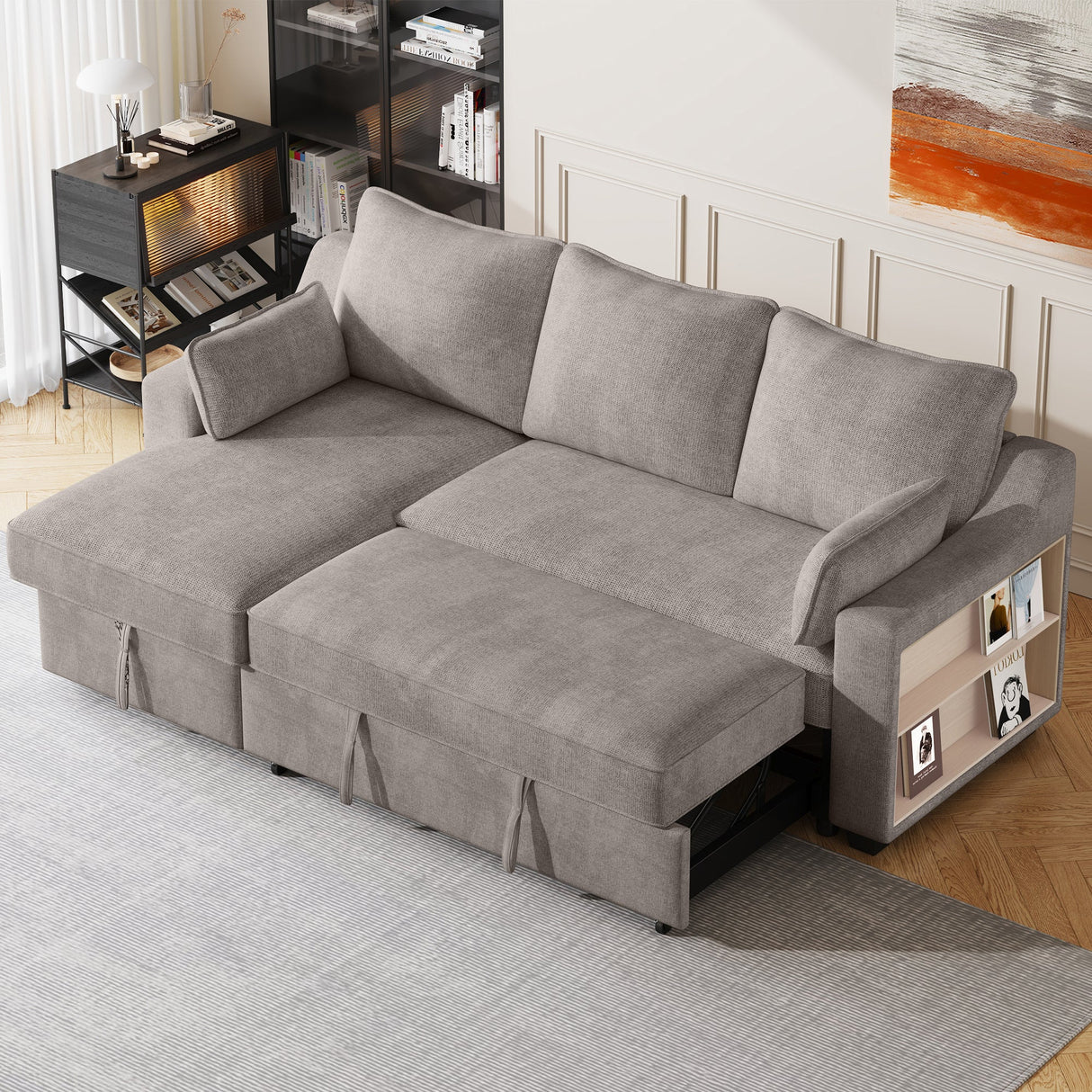 The Lionel Multifunctional Chenille Convertible Sofa Bed - USB and Storage