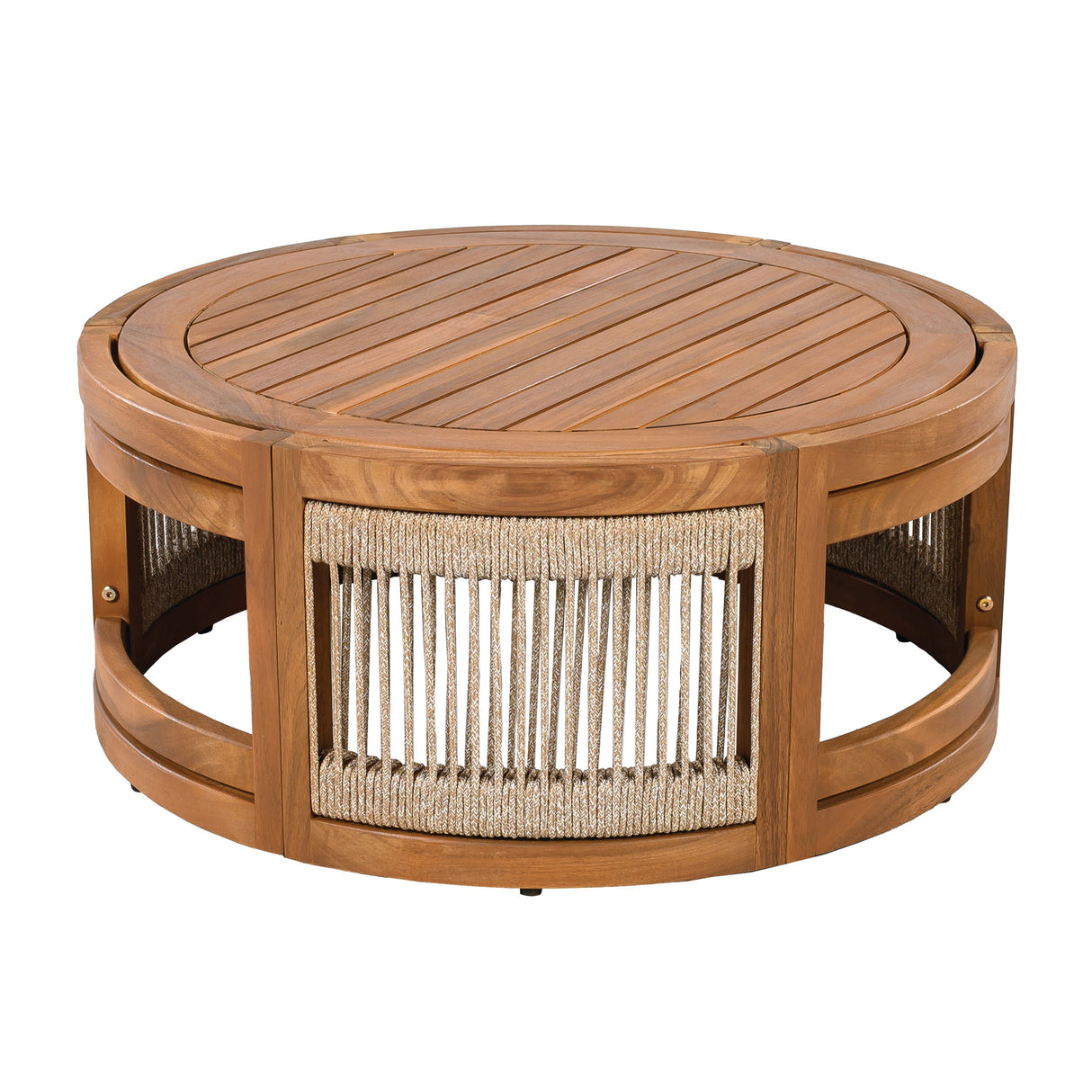 27.95" Acacia Wood Outdoor Coffee Table with Handwoven Rope Accent