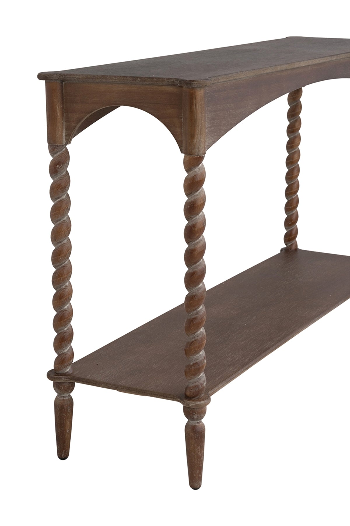 47x14x30" Rustic Brown Wood Console Table with Turned Spiral Legs and Lower Shelf