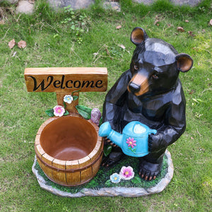 Outdoor Garden Sculpture Bear Flower Pot Planter