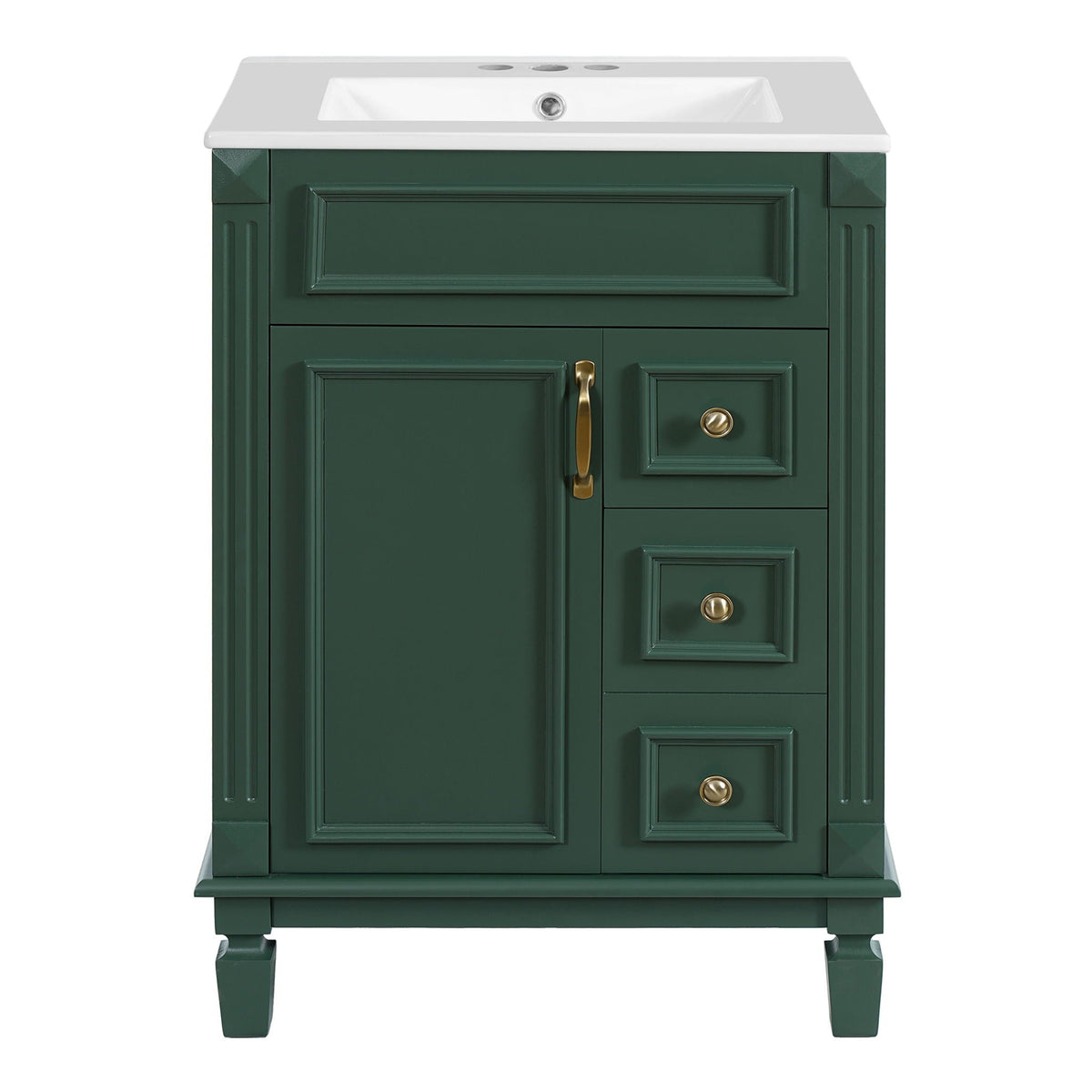 Compact Bathroom Vanity with Ceramic Sink and Storage Drawers - White, Green, Black