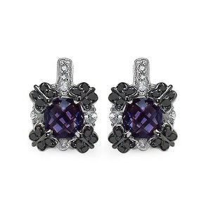 2.67 Carat Genuine Amethyst White Sapphire & Black Diamond .925 Sterling Silver Earrings