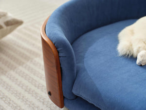 Scandinavian Style Elevated Dog Bed Mid Size Dark Blue Velvet