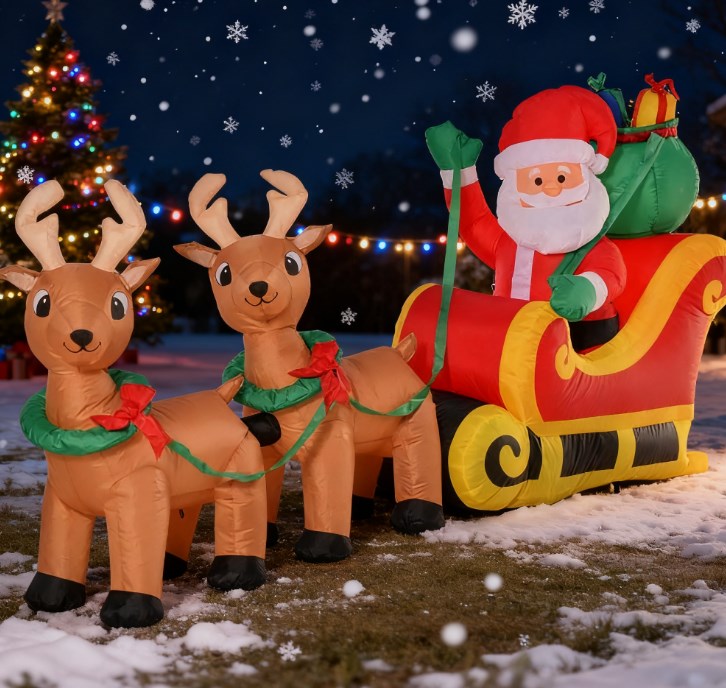 Outdoor Inflatable Santa Claus Decoration with Sleigh and Reindeer