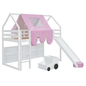 Loft Bed With House Shaped Frame And Tent