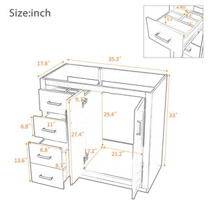 Retro Style Bathroom Vanity, 3 Drawers & Soft Closing Doors