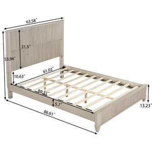 Solid Wood Queen Platform Bed Frame with Tall Headboard