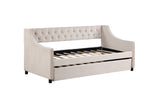 Daybed with Trundle Upholstered Tufted Sofa Bed, Arms Full Size Beige