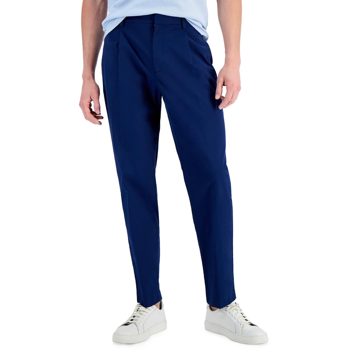 Alfani Mens Stretch Pleated Straight Leg Pants Navy 38/32