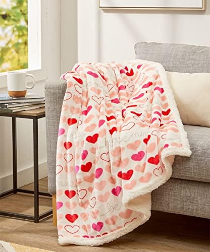 FAITH, HOPE, LOVE HOME DÉCOR Heart Throw Blanket – Ultra Soft Microplush 50"x60" | Cozy Love Theme Gift for Couch, Bed, Travel | Washable | Be Mine with Sherpa Backing
