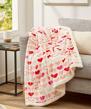 FAITH, HOPE, LOVE HOME DÉCOR Heart Throw Blanket – Ultra Soft Microplush 50"x60" | Cozy Love Theme Gift for Couch, Bed, Travel | Washable | Be Mine with Sherpa Backing