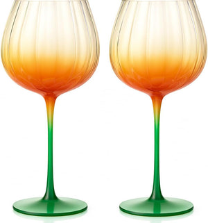 Khen Pumpkin Wine Glasses Fall Inspired Lightweight - Set of 2 Orange & Green