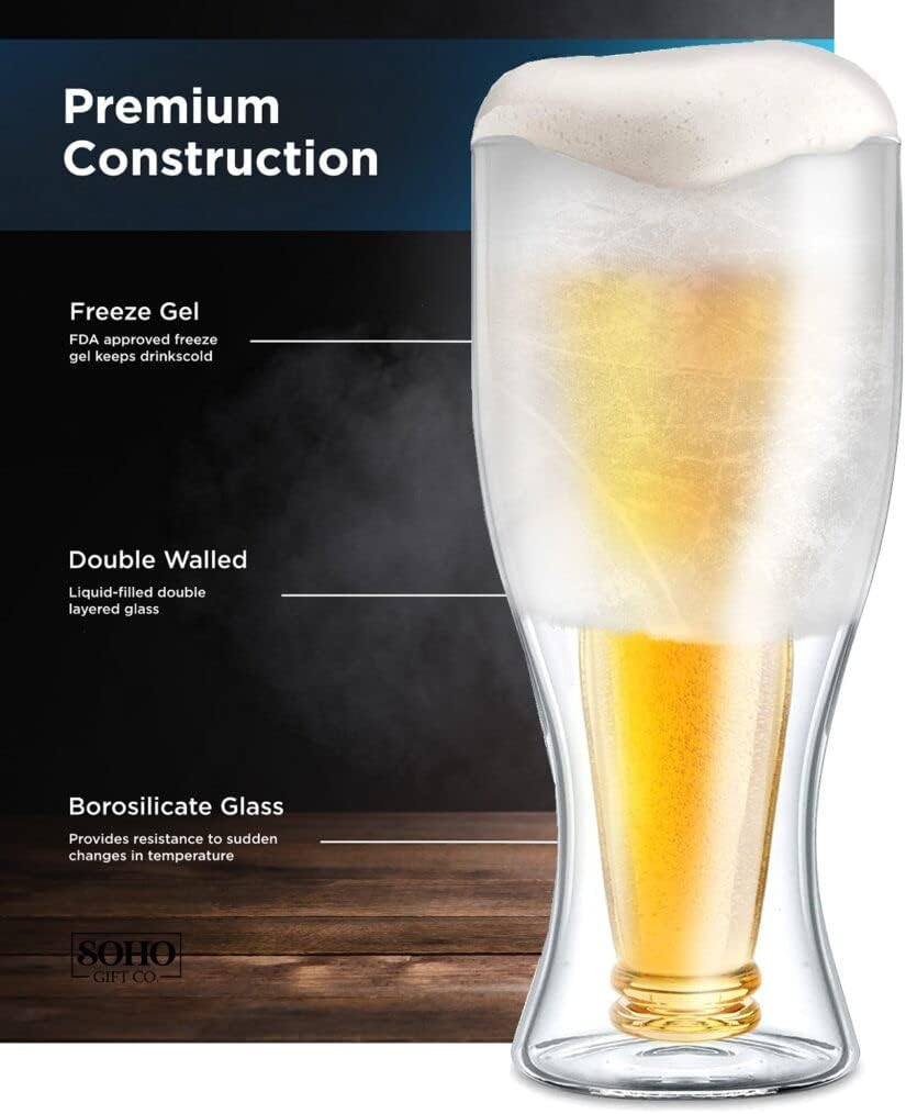 Funny Freezer Glass Gift for Dad for Birthday/Christmas (Freezable Ice Liquid-Gel) Chiller Cooling Cup - Upside Down Beer Bottle Best Dad Ever (Gift Boxed)