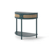 Boho Rattan Semi Circle End Table With Sliding Rattan Door, Storage And Bottom Shelf