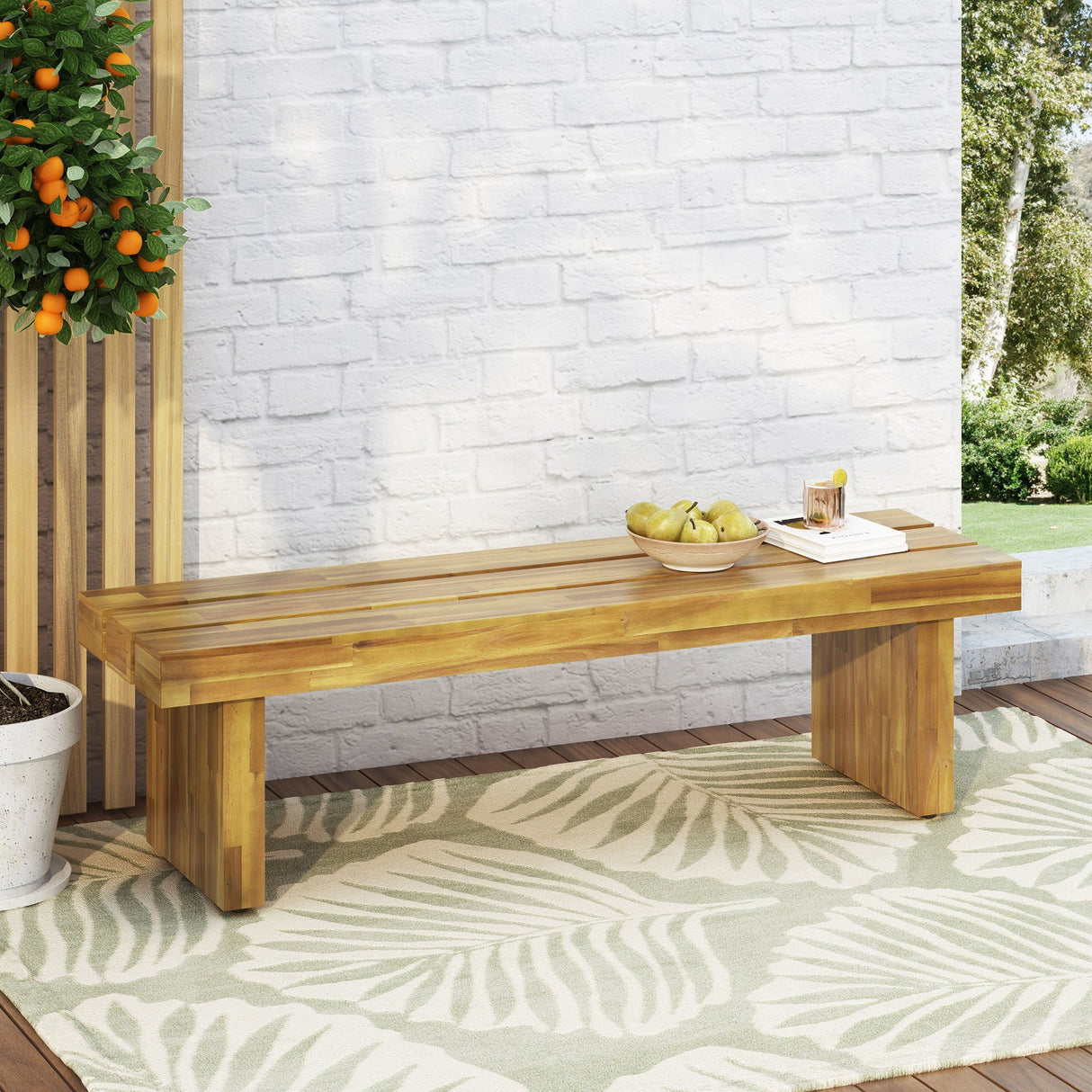Nahanni Rustic Acacia Wood Bench with Slat Design - Natural