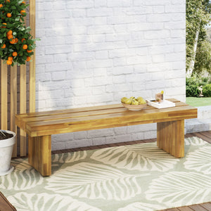 Nahanni Rustic Acacia Wood Bench with Slat Design - Natural