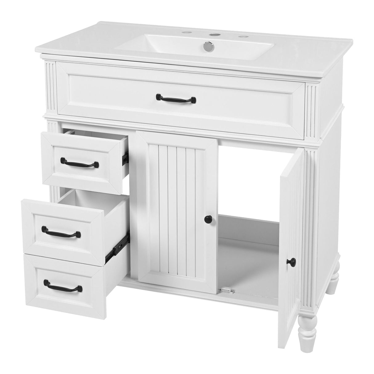 Bathroom Vanity With Sink, 2 Door Storage With Soft Closing Hinges - White