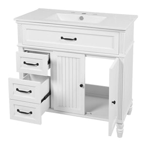 Bathroom Vanity With Sink, 2 Door Storage With Soft Closing Hinges - White