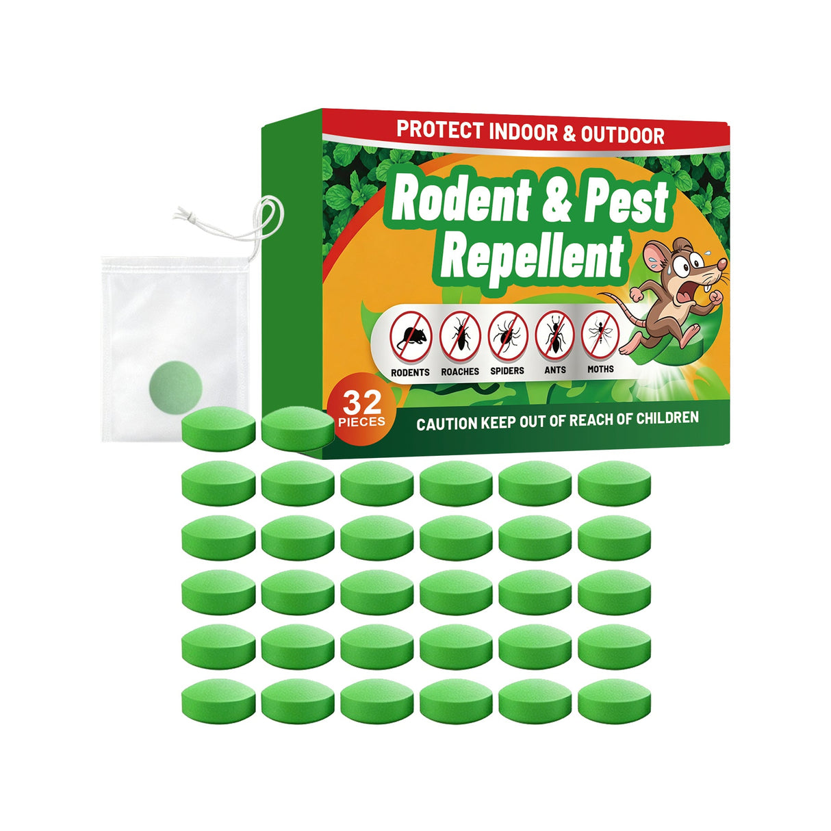 Rodent & Pest Repellent Tablets 32 Pack – Natural Peppermint Formula for Mice, Roaches, Spiders, Ants & Moths – Indoor & Outdoor