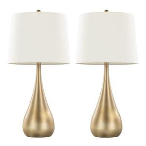 Pebble 29" Contemporary Metal Table Lamp Set in Gold with White Linen Shade - Set of 2