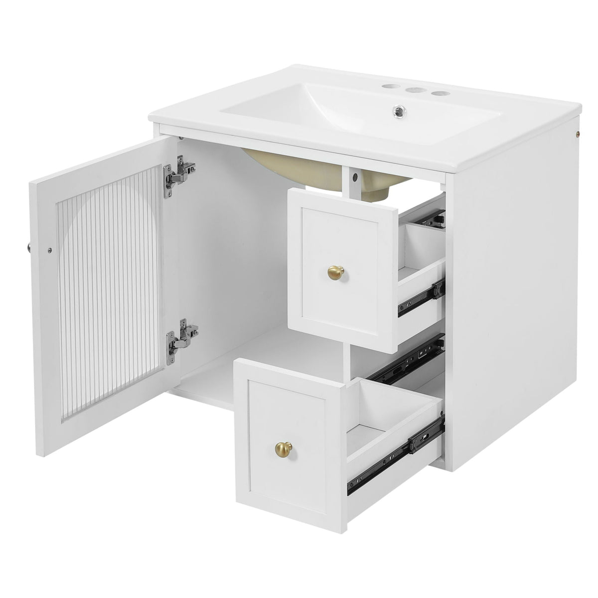 Wall-Mounted Bathroom Vanity Set with Ceramic Sink and Soft-Close Drawers - Black, Beige, or White