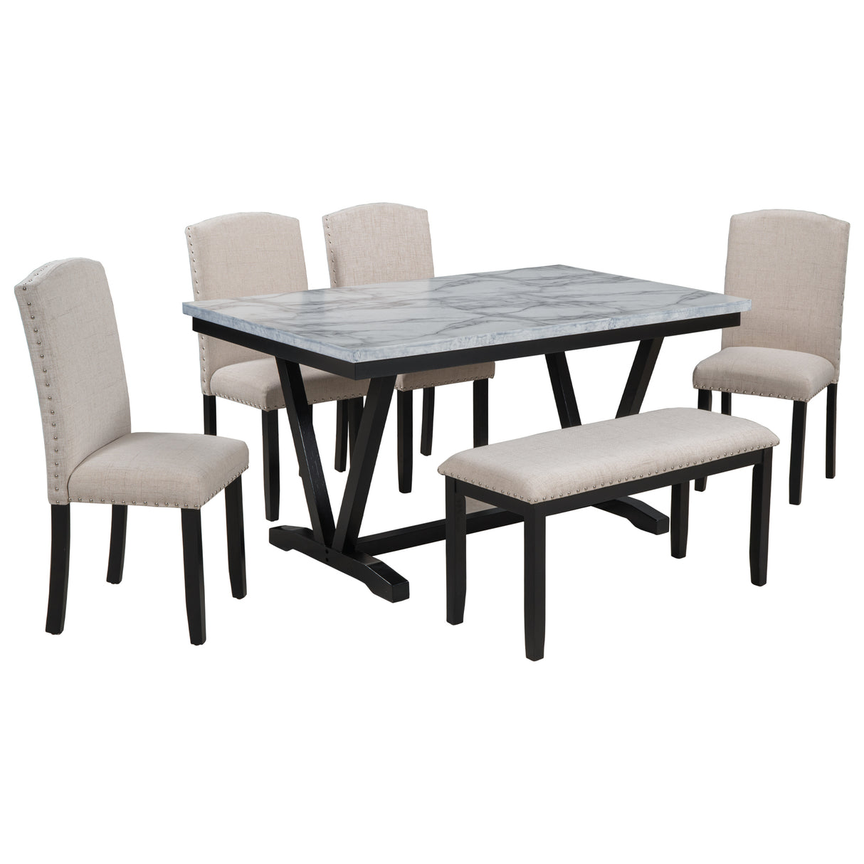 Mateo Six-Person Marbled Dining Set
