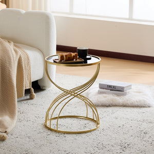 Modern Side Table with Golden Metal Frame and Black Mirror Top