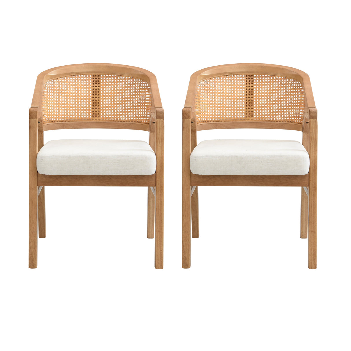 Wooden Frame Dining Chair with Rattan Back, Set of 2