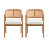 Wooden Frame Dining Chair with Rattan Back, Set of 2