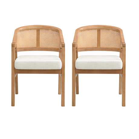 Wooden Frame Dining Chair with Rattan Back, Set of 2