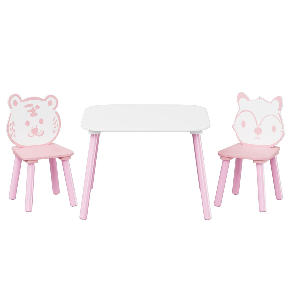 Wooden Toddler Table and Chair Set with Animal Backrest - Pink / White