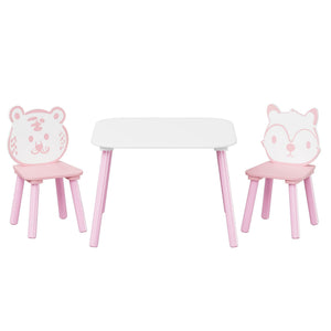 Wooden Toddler Table and Chair Set with Animal Backrest - Pink / White