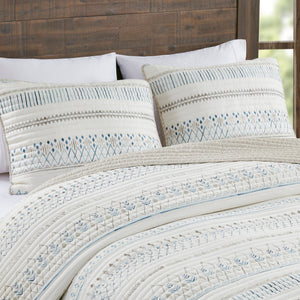 3 Piece Seersucker Quilt Set Taupe/Blue King/Cal King