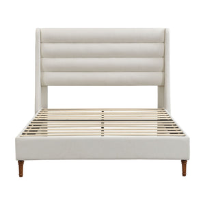 Modern Upholstered Platform Bed With Wave Shaped Headboard
