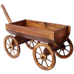 Wood Wagon Flower Planter Pot Stand with Wheels