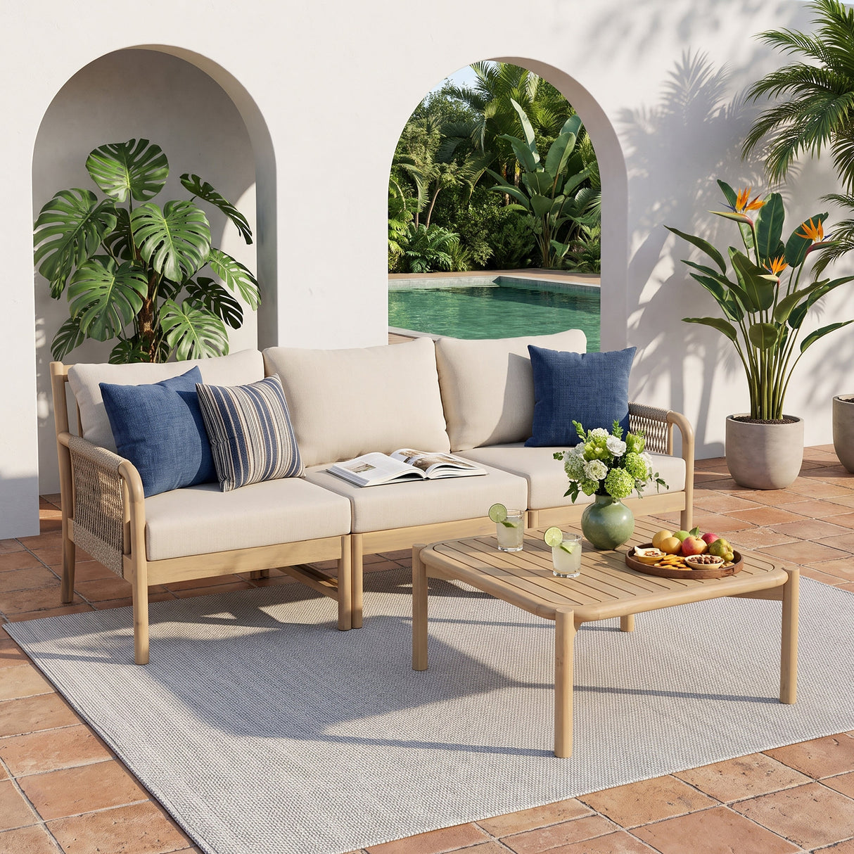 Casper Outdoor 3-Seater Sofa and Coffee Table Set