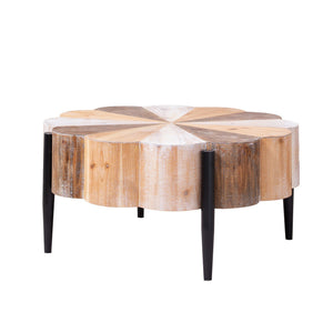 Rustic Manufactured Wood Flower - Shaped Coffee Table with Metal Legs, 31.7' Diameter Vintage Distressed Center Table for Living Room