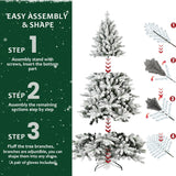7ft Flocked Christmas Tree with 1514 Tips - Realistic PE+PVC Snowy Hinged Tree